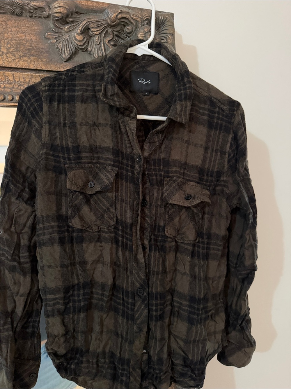 Rails Olive and Black Plaid Button-Front Jean Jacket